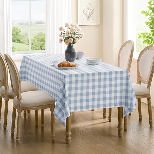 Checkered Tablecloth - Waterproof Gingham Table Cover | Light Blue, 52" x 70" - Wrinkle-Free & Washable for Dining and Outdoor Events