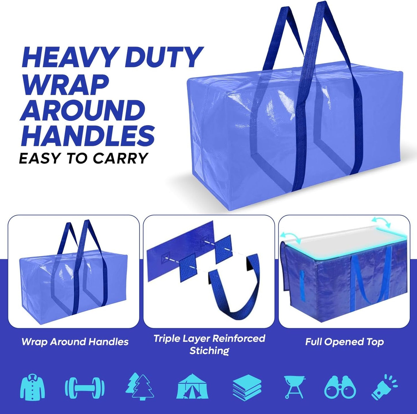 Skiennix Extra Large Moving Bags - Heavy Duty Storage Totes with Strong Zipper & Handles | 4 Pack