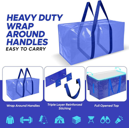 Skiennix Extra Large Moving Bags - Heavy Duty Storage Totes with Strong Zipper & Handles | 4 Pack