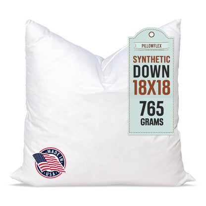 Pillowflex Synthetic Down Pillow Insert - 18x18 Down Alternative, Ultra Soft Throw Pillow, Couch Sham, Bed Sleeping Accent Pillow - 1 Decorative Accent Form