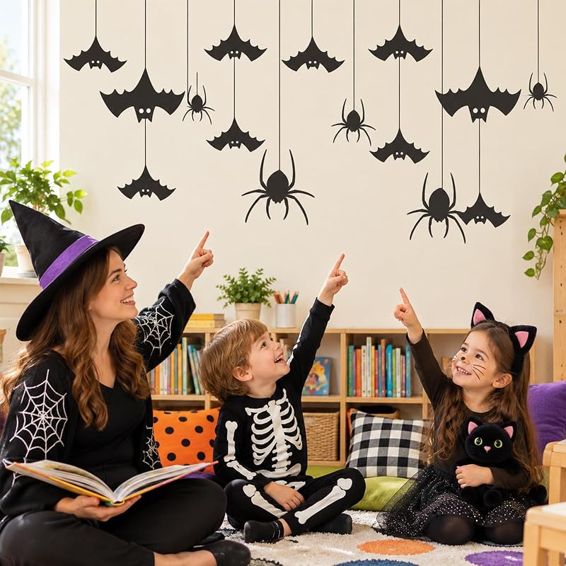 Halloween Wall Decals - Hanging Bat and Spider Silhouette Kit (Variation: Spider)