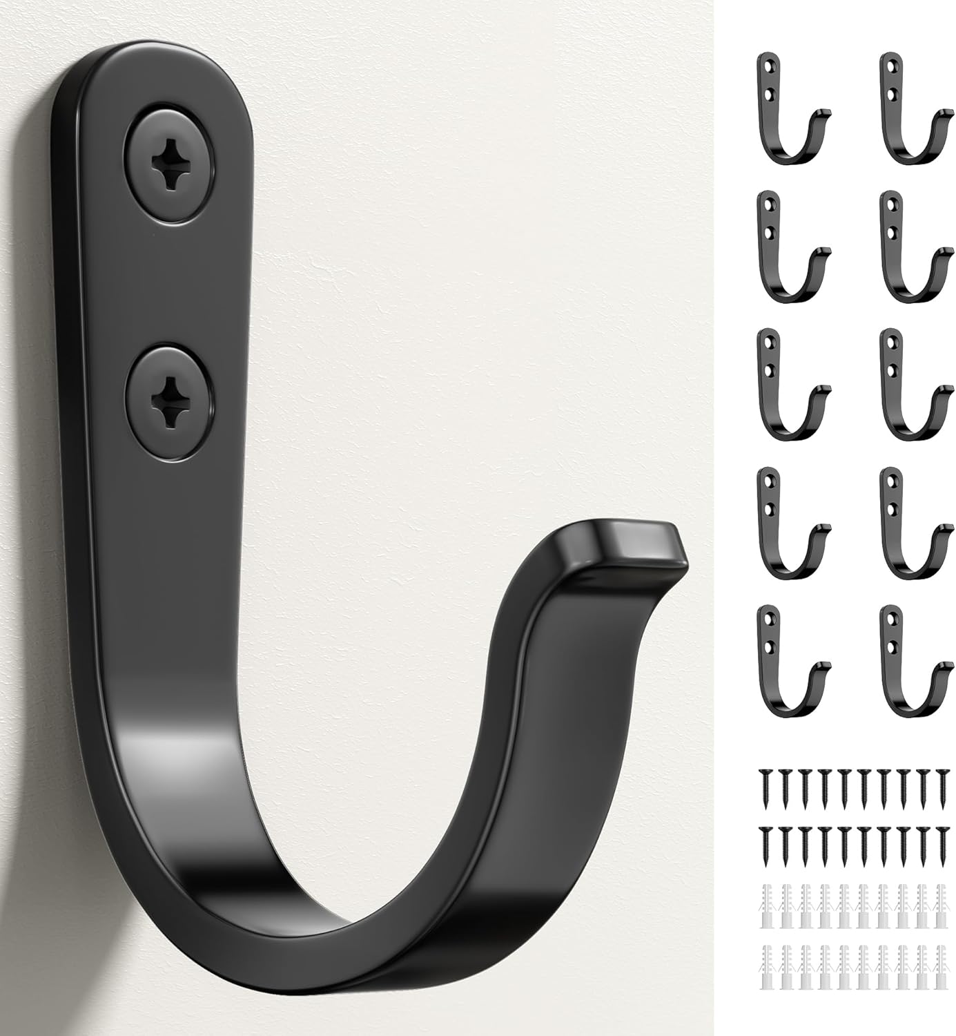 **Black Metal Wall Hooks by [Brand Name] - Durable 10-Piece Set for Coats, Towels & Keys - Holds Up to 40 lbs**