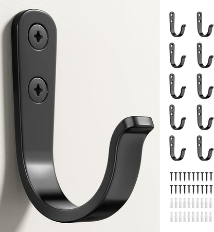 **Black Metal Wall Hooks by [Brand Name] - Durable 10-Piece Set for Coats, Towels & Keys - Holds Up to 40 lbs**