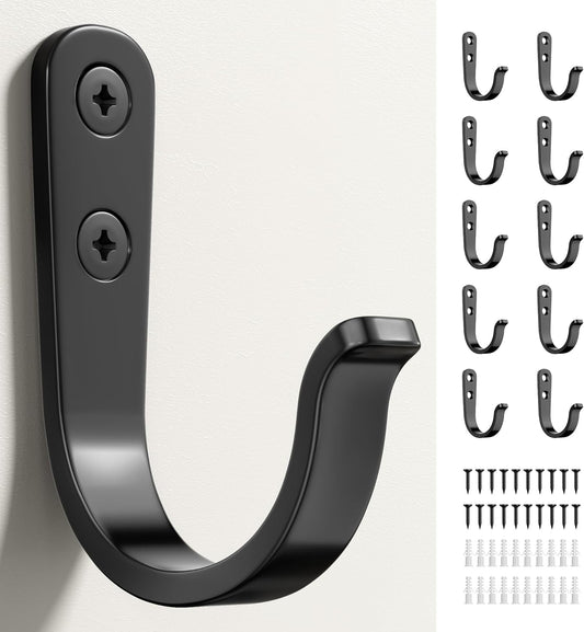 **Black Metal Wall Hooks by [Brand Name] - Durable 10-Piece Set for Coats, Towels & Keys - Holds Up to 40 lbs**