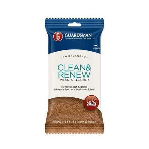 Guardsman Clean and Renew Leather Protector for Leather Furniture & Car Interiors | Small Leather Goods and Leather Shoe Cleaner, Wipes 20 Count