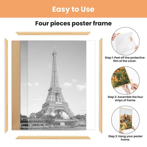 upsimples 12x16 Picture Frame Natural 3 Pack, Scratch-Proof Poster Frames 12 x 16 for Photo Gallery - Slide-In Strips, Horizontal or Vertical Wall Mounting
