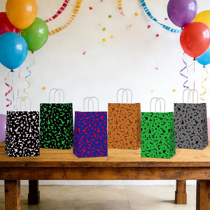 Skiennix Pixel Party Favors Bags - 12 PCS Video Game Themed Treat Bags with Handles for Kids' Birthdays