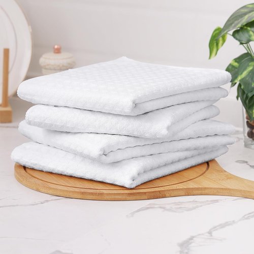 Homaxy Microfiber Kitchen Towels - Ultra Absorbent Waffle Weave | 16 x 28 Inch | 4 Pack in White