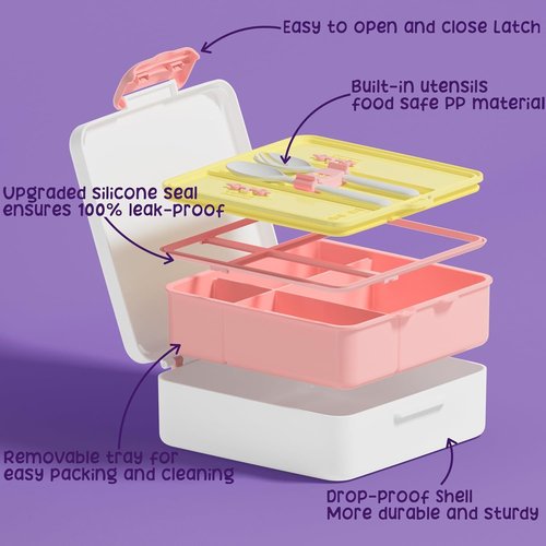 Fimibuke Kids Bento Lunch Box - Insulated 4-Compartment Design with Stainless Steel Food Jar & Utensils | Perfect Back to School Gift for Ages 3-12