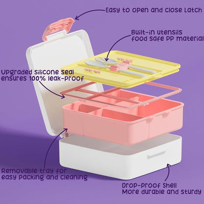 Fimibuke Kids Bento Lunch Box - Insulated 4-Compartment Design with Stainless Steel Food Jar & Utensils | Perfect Back to School Gift for Ages 3-12