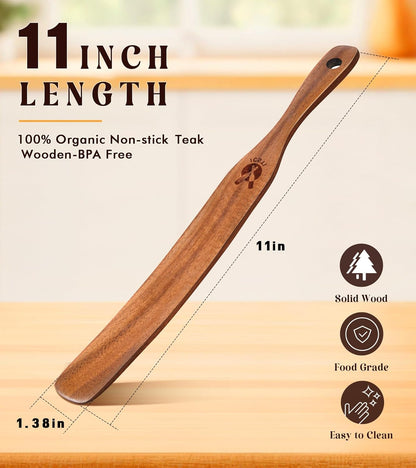 Skiennix Skinny Spurtle - Natural Teak Dough Whisk for Sourdough Starter & Mixing | Kitchen Utensil