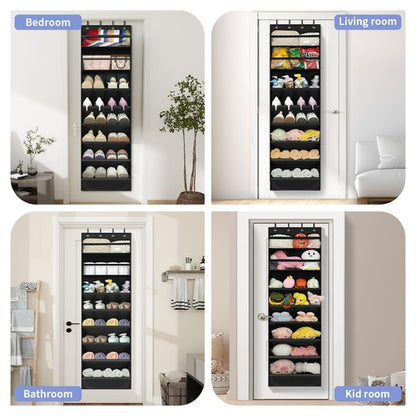 FENTEC 1 Pack 8 Shelves Over The Door Shoe Organizer, 68" Exlarge Deep Pockets Hanging Shoe Organizer, Shoe Rack for Closet, Shoe Holder for Boots,Over Door Organizer in Home, RV, Dorm, Black