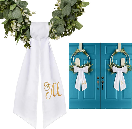 Skiennix Monogrammed Wreath Sash - 2 Pack for Boxwood Front Door Decor | Letter M