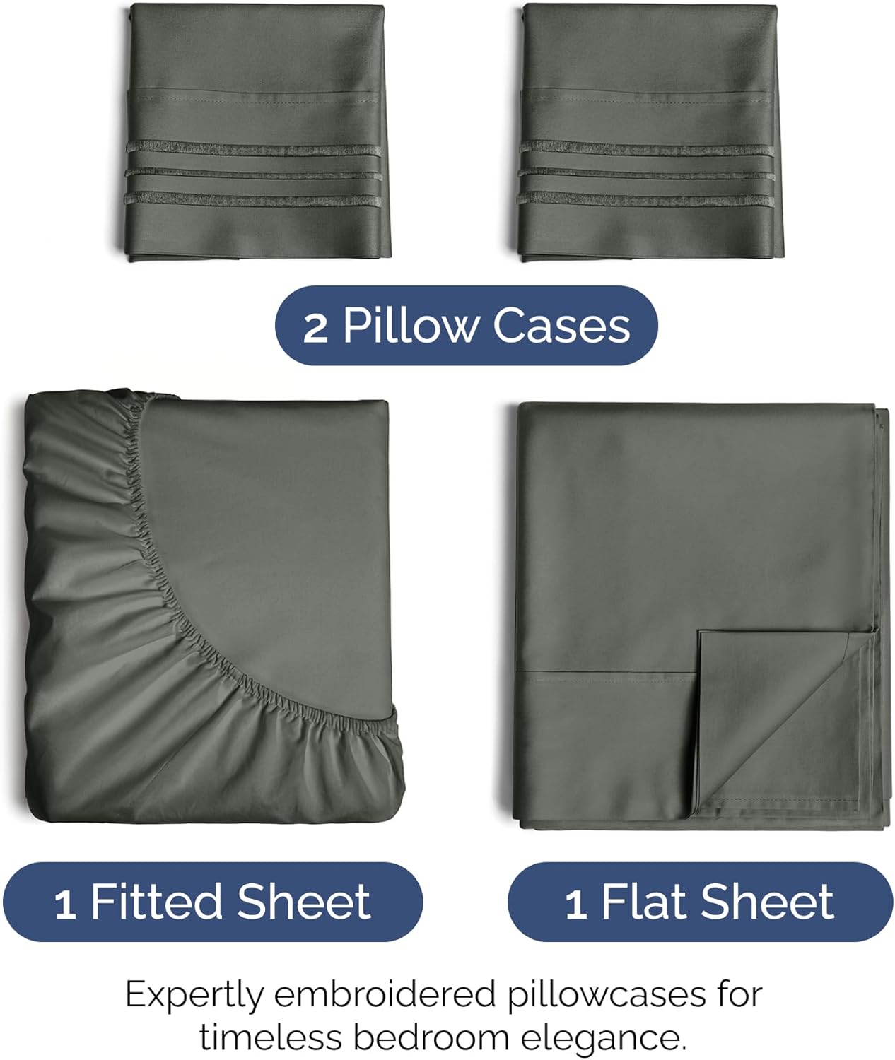 Regine Switzerland Queen Size 4-Piece Sheet Set - Ultra Soft Cooling Bed Sheets - Fits 8 to 16 Inch Mattresses - Wrinkle-Free Luxury Bedding in Dark Slate Grey