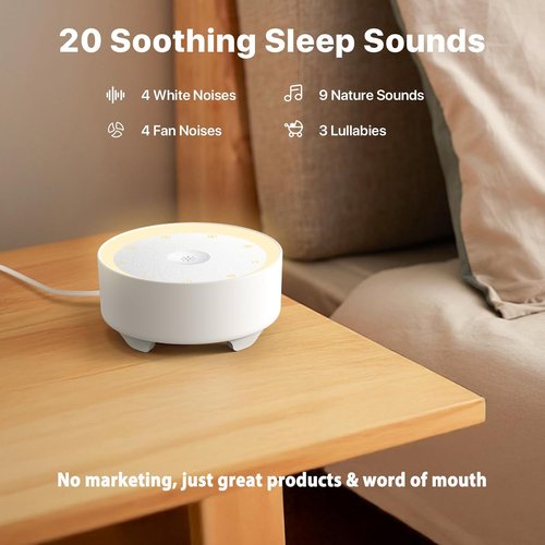 Kipcush White Noise Machine - 20 Soothing Sounds for Sleep | Dimmable Night Light & Timer
