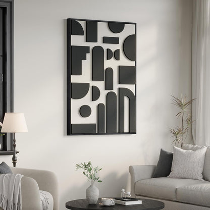 Skiennix 3D Black and White Abstract Wall Art - Modern Geometric Design for Home Decor | 24x36 In