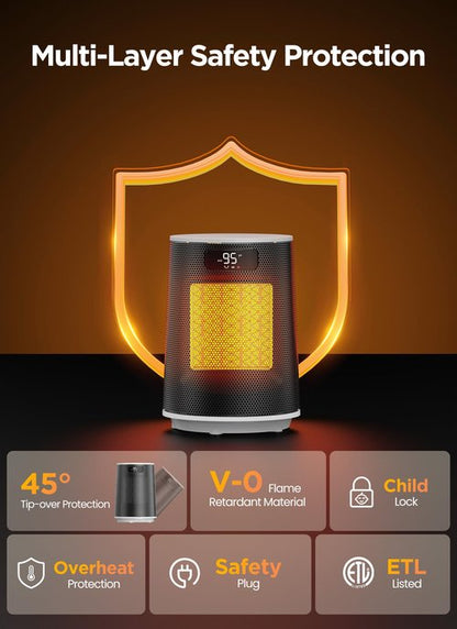GiveBest Space Heater, Electric Portable Heaters for Indoor Use with Thermostat and Remote, 70°Oscillation, Digital Display, 12H Timer, 1500W PTC Ceramic Fast Safety Heat for Office Bedroom, White