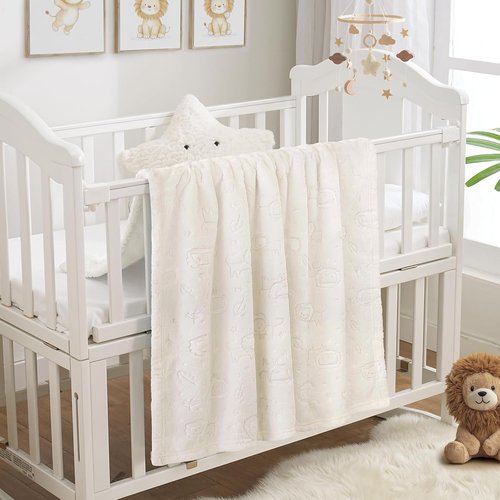 BORITAR Fleece Baby Blanket - Ultra Soft 3D Animal Design for Boys & Girls | Cozy Infant Receiving Blanket (30x40 Inches, Cream)