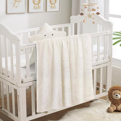 BORITAR Fleece Baby Blanket - Ultra Soft 3D Animal Design for Boys & Girls | Cozy Infant Receiving Blanket (30x40 Inches, Cream)