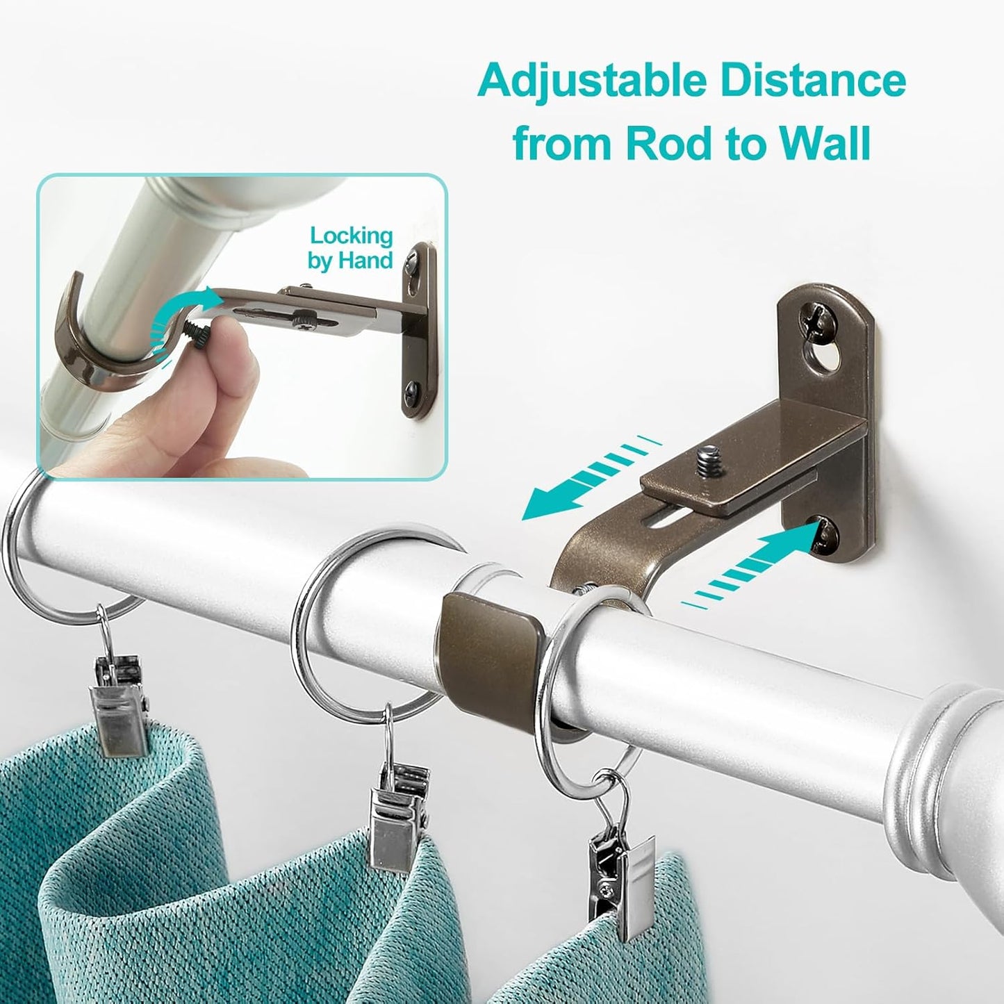 Skiennix Adjustable Curtain Rod Brackets - Metal Drapery Hanger Holders for 1 Inch Rods | Brown, Set of 2
