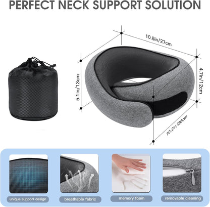 Skiennix Memory Foam Neck Pillow - Ergonomic Travel Comfort for Airplanes & Car Rides | Compact Grey Design