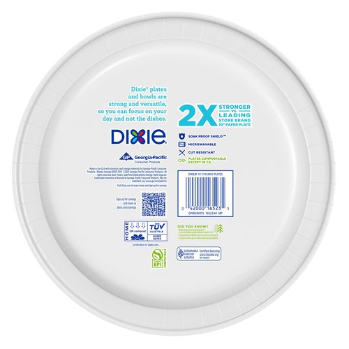 Dixie Large Paper Plates, 10 Inch, 204 Count, 2X Stronger*, Microwave-Safe, Soak-Proof, Cut Resistant, Disposable Plates For Everyday Breakfast, Lunch, & Dinner Meals