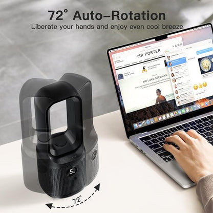 let'me Bladeless Desk Fan, 5-Speed Small Table Fan with 3-Color Night Light, 72° Oscillation, 9-Hour Timer, Wired Power with Adapter Ultra-Quiet Personal Cooling Fan for Bedroom Office Home, 13x5 Inch