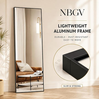 58x20 Full Length Mirror, Wall-Mounted / Freestanding Black Frame - Wide Body Mirror (Variation: Black+58"L x 20"W)