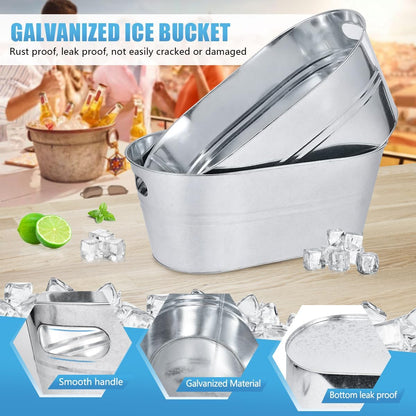 OBTANIM 2 Pack 4 Gallon Galvanized Ice Buckets Metal Champagne Drink Cooler Storage Ice Tub with Carry Handles for Beer Cocktails Wine Beverage Home Parties Bar Cooling Supplies