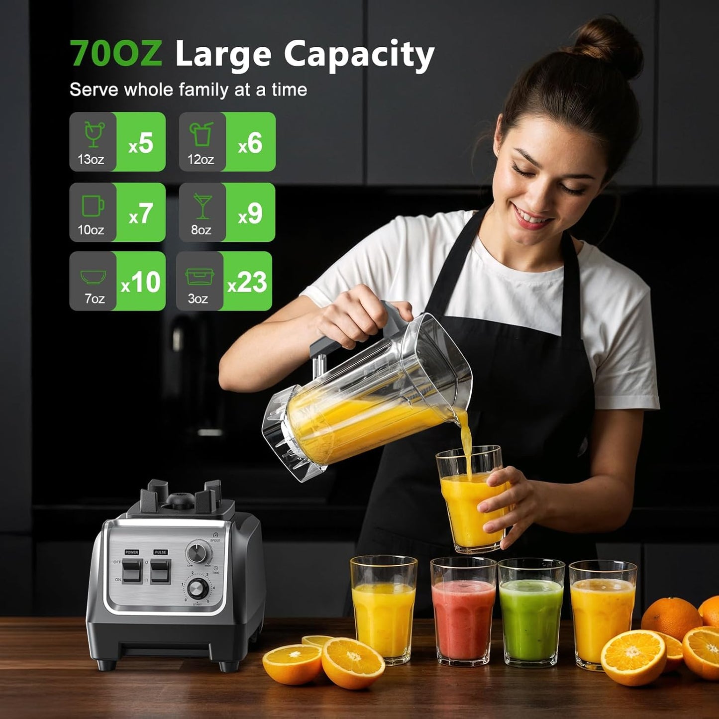 Skiennix 1800W High-Speed Blender - 70 oz Large Capacity for Smoothies, Milkshakes & Ice Crushing
