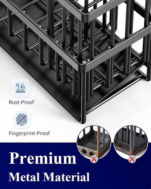 Kitsure Sponge Holder | Rustproof Stainless Steel Sink Caddy for Organized Kitchen - 7.9" x 3.7" x 6.2", Black