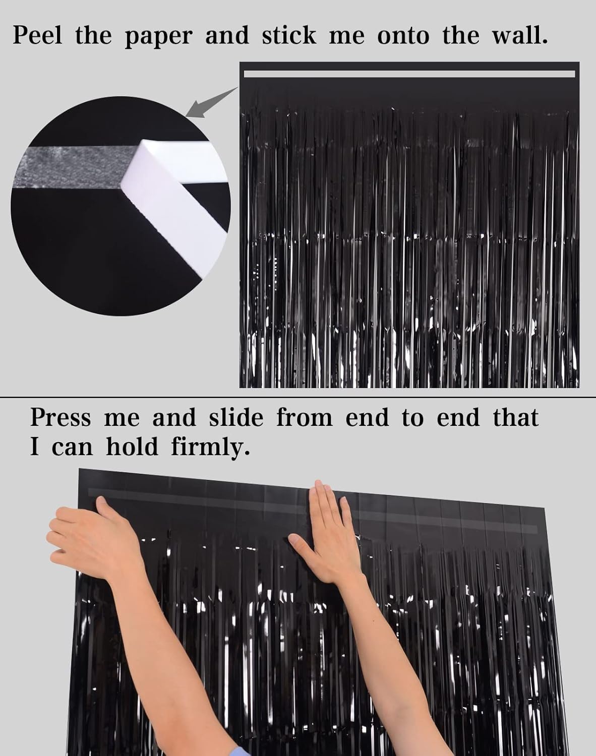 Melsan Black Tinsel Fringe Backdrop Curtains - 3.2 x 8 Ft Photo Backdrop for Parties | Pack of 2