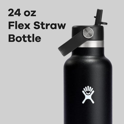Hydro Flask Water Bottle - Insulated Stainless Steel - Leakproof Straw Lid, 24 Oz Black