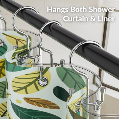 OEH Shower Curtain Hooks, 12 Pcs Shower Curtain Rings, Durable Silver Shower Curtain Hooks Rust Proof, Shower Rings for Curtain, Free Sliding Anti-Drop Double Shower Hooks for Shower Curtain, Chrome
