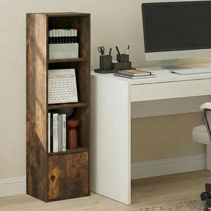 Furinno LUDER 4-Tier Bookshelf - Open Shelf & Door Cabinet for Organization | Amber Pine, 9.3 x 12 x 41.8
