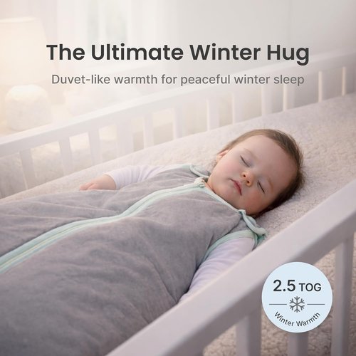 Baby Deedee Sleep Nest Original - 2.5 TOG Baby Sleep Sack for 0-6 Months | Soft Cotton Winter Wearable Blanket in Gray Lagoon