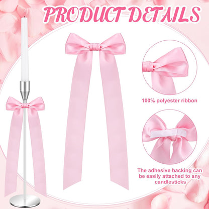 Teenyyou Pink Candlestick Bows - 12 Pcs Self-Adhesive 13 Inch Large Decor for Weddings & Parties