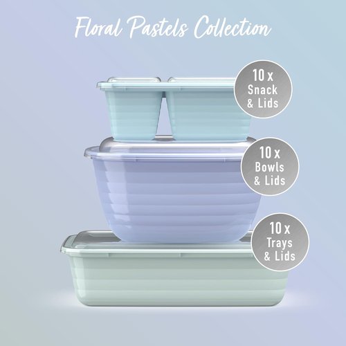 Bentgo Prep 60-Piece Meal Prep Kit - Reusable BPA-Free Food Containers & Snack Boxes | Microwave & Dishwasher Safe (Floral Pastels)