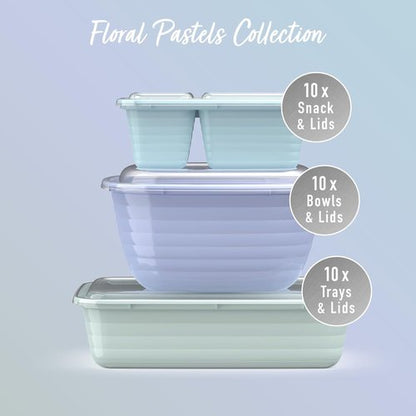 Bentgo Prep 60-Piece Meal Prep Kit - Reusable BPA-Free Food Containers & Snack Boxes | Microwave & Dishwasher Safe (Floral Pastels)