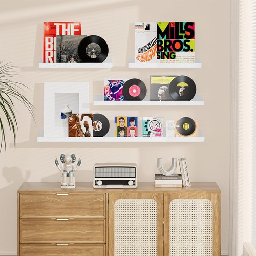 Heimlove 16 Inch Picture Ledge Shelf - Set of 8 White Floating Wall Shelves for Living Room & Nursery