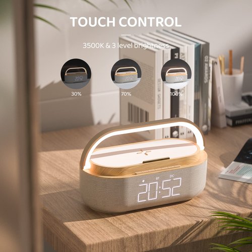 COLSUR Bluetooth Speaker Alarm Clock with Wireless Charger, LED Night Light, 2500mAh Battery - For Bedroom, Home