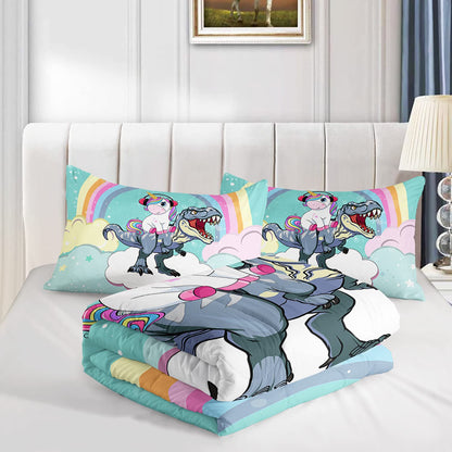 Unicorn Comforter Set 3Pcs Cartoon Dinosaur Kids Bedding Set Rainbow Cloudy Star Bed Set with 1 Comforter and 2 Pillowcases