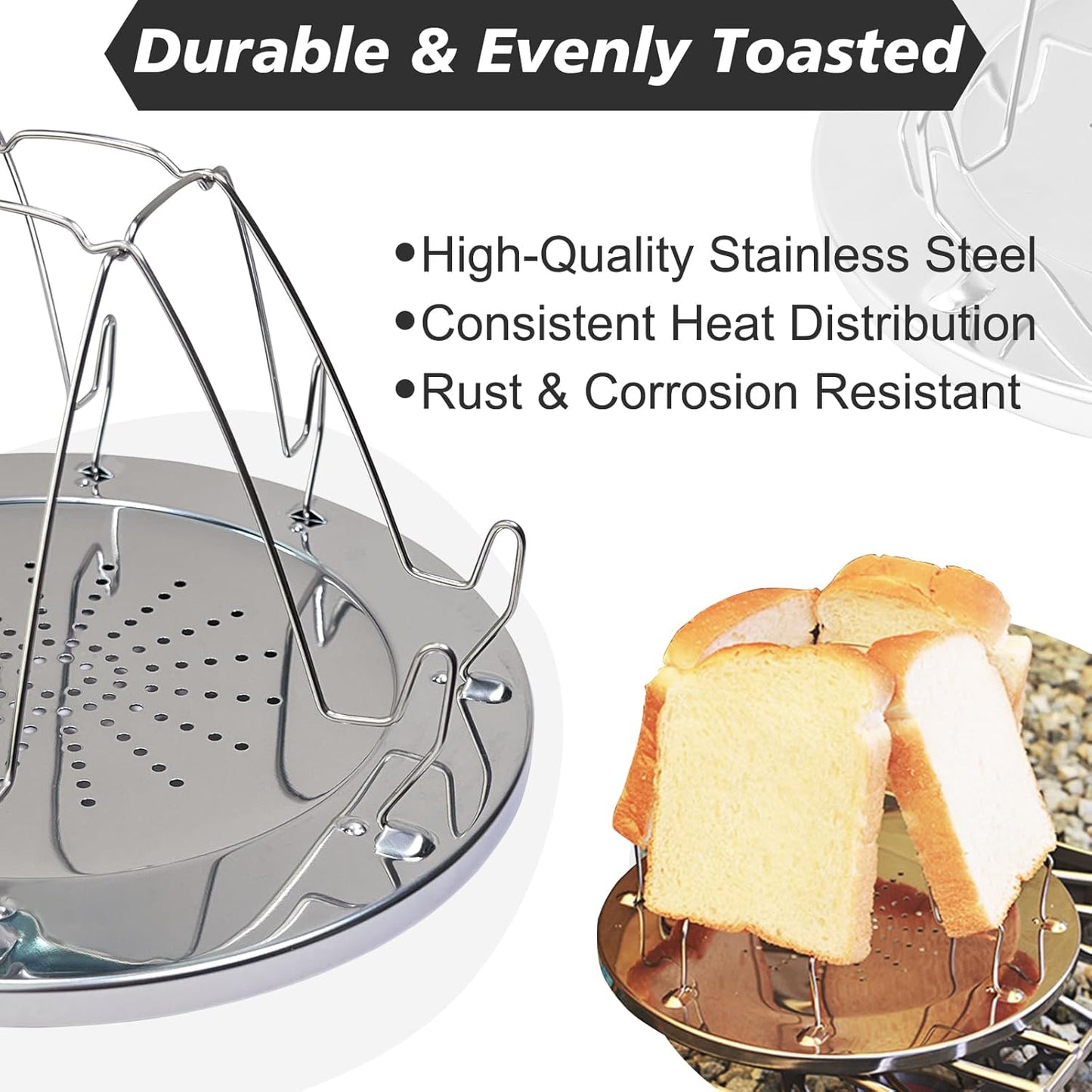 Skiennix Folding Camping Toaster - Stainless Steel 4-Slice Rack for Gas Stove | Portable Outdoor Bread Toaster for Camping, RV & Hiking