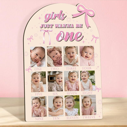 Pink Bow 12 Month Photo Board Set – Wooden 23.4 x 15.4 in Monthly Milestone Display (Variation: Pink Bow+23.4" x 15.4")