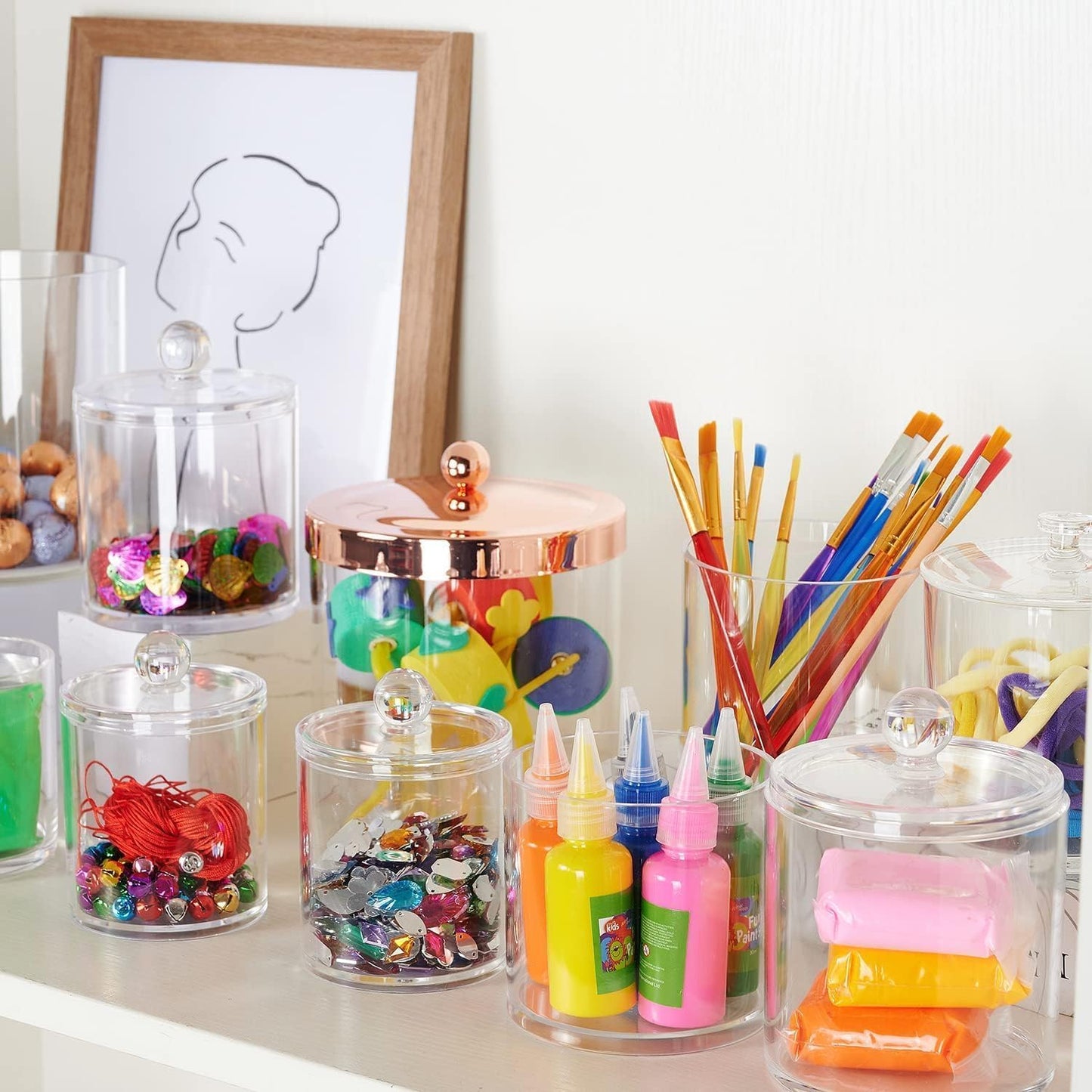 SheeChung Clear Acrylic Qtip Holder - Shatterproof Bathroom Organizer Canister for Cotton Swabs & Balls