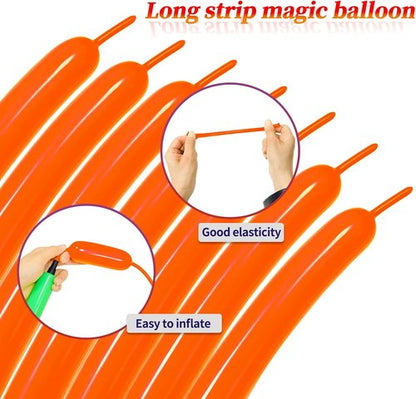 Long Orange Balloons Kit - 260 Bright Latex Balloons for Kids' Party & Halloween Decor