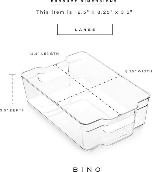 BINO Stackable Storage Bins - Large 2 Pack | Clear BPA-Free Plastic with Built-In Handles | Ideal for Kitchen Pantry Organization