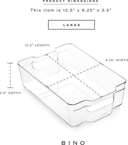 BINO Stackable Storage Bins - Large 2 Pack | Clear BPA-Free Plastic with Built-In Handles | Ideal for Kitchen Pantry Organization