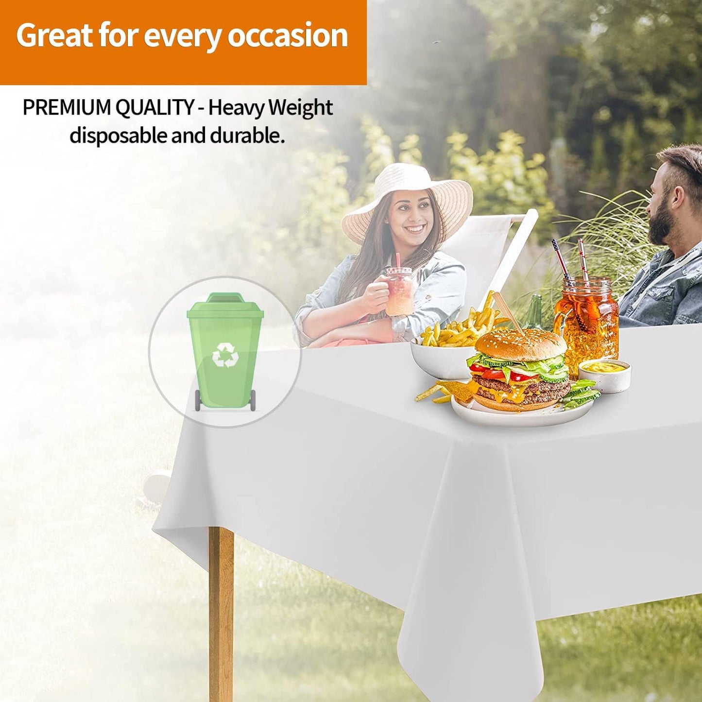 Party Dimensions White Disposable Plastic Tablecloth - 12 Pack for Rectangle Tables | 54 x 108 Inches, Perfect for Events & Weddings