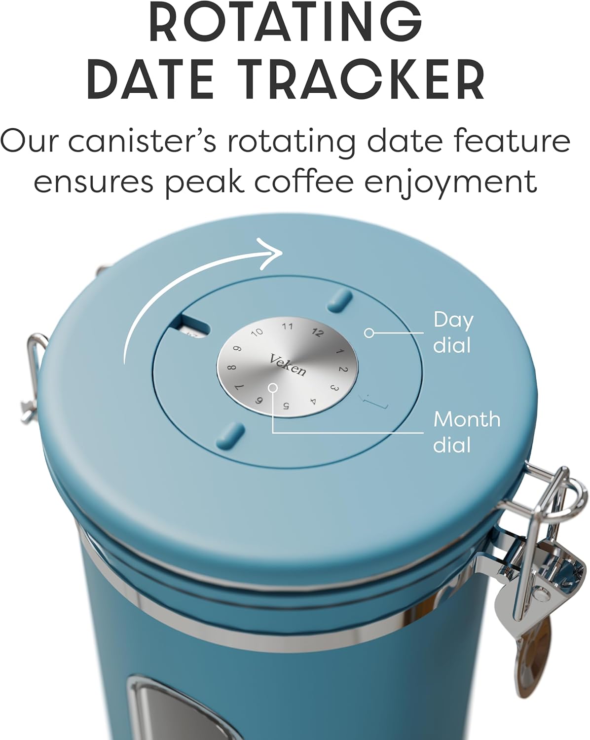 Veken Coffee Canister - Airtight Stainless Steel Container with Window | 22oz Blue for Grounds & Beans
